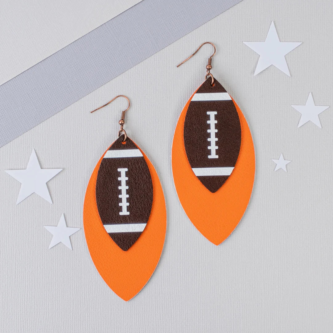LAYERED FOOTBALL LEATHER LIKE EARRINGS