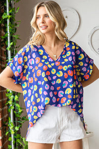 ROYAL BLUE MULTI ABSTRACT ANIMAL TOP