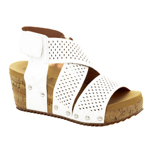 GUILTY PLEASURE IVORY SNAKE CORKYS SANDAL WEDGES