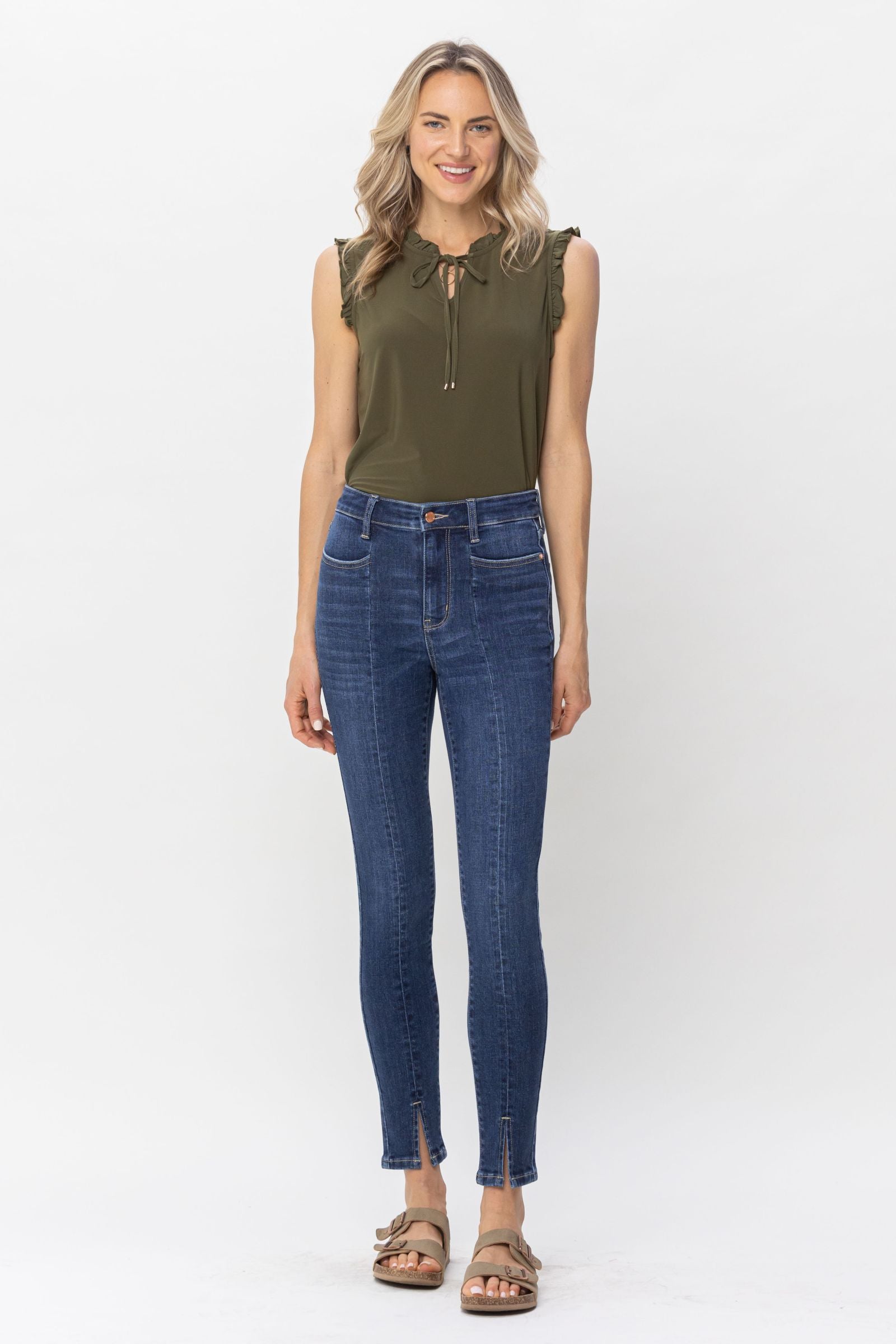 DARKWASH HIGH WAIST FRONT SEAM & SLIT SKINNY JUDY BLUE DENIM-PLUS