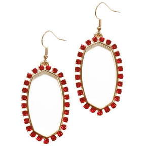 Red Crystal Box Gold Oval Earrings