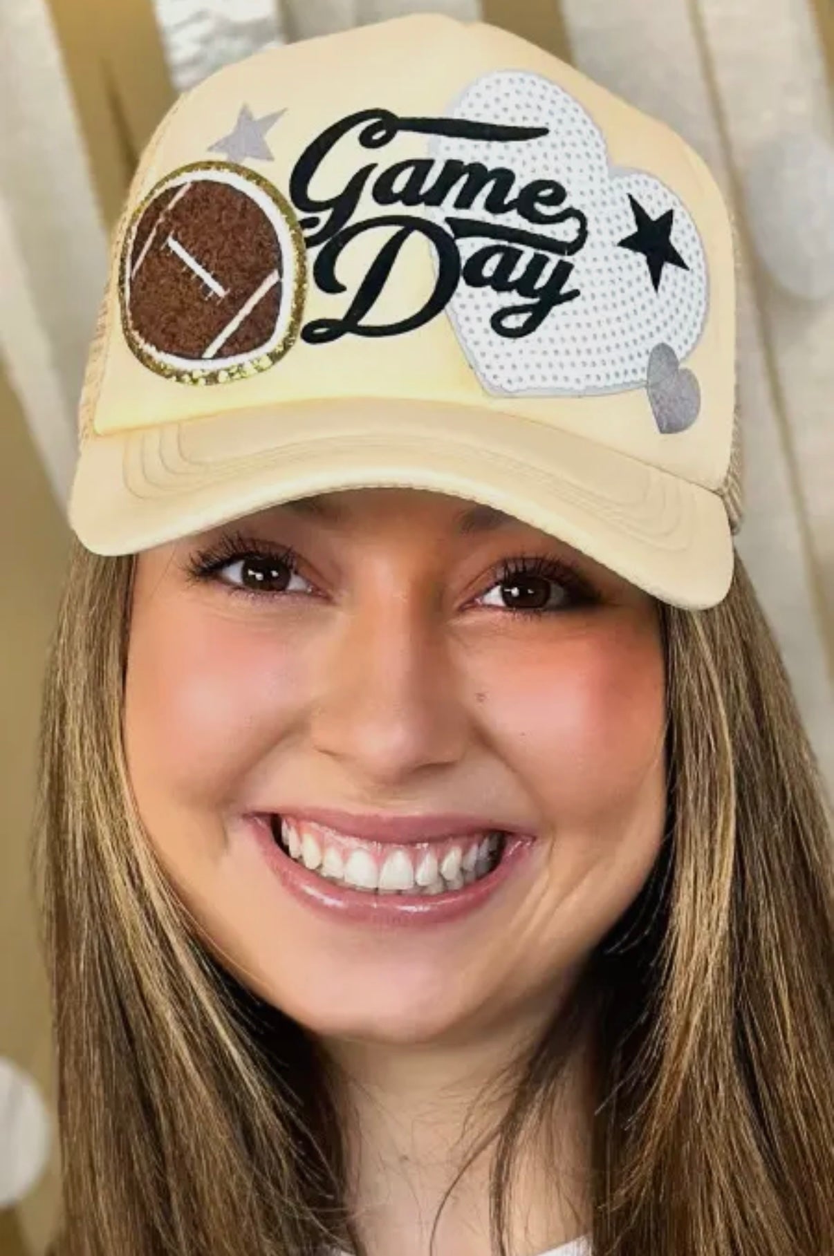 GAME DAY TRUCKER HATS WITH CUSTOMIZED SEQUIN FOOTBALL PATCHES - SOLID RED - SALE