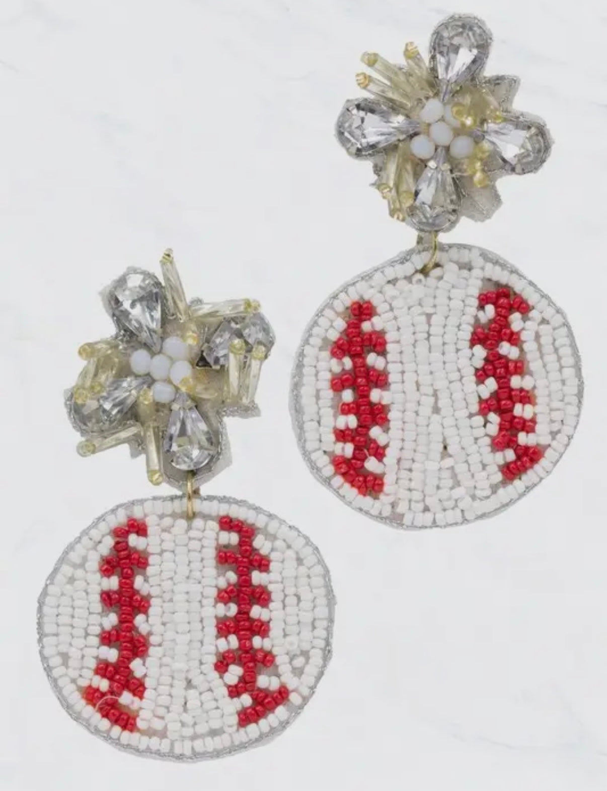 BASEBALL SEEDBEAD RHINESTONE CLUSTER EARRINGS