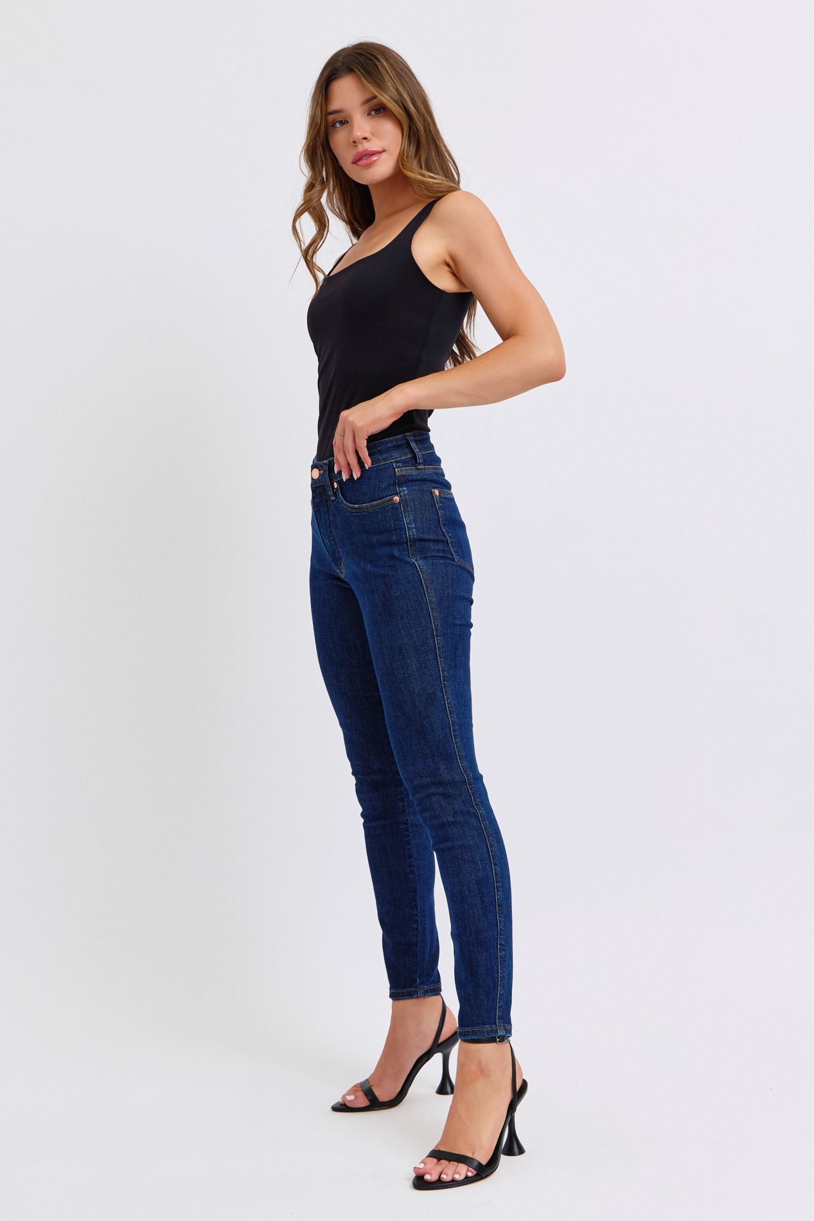 MID RISE TUMMY CONTROL CLASSIC SKINNY DARK WASH JUDY BLUE DENIM