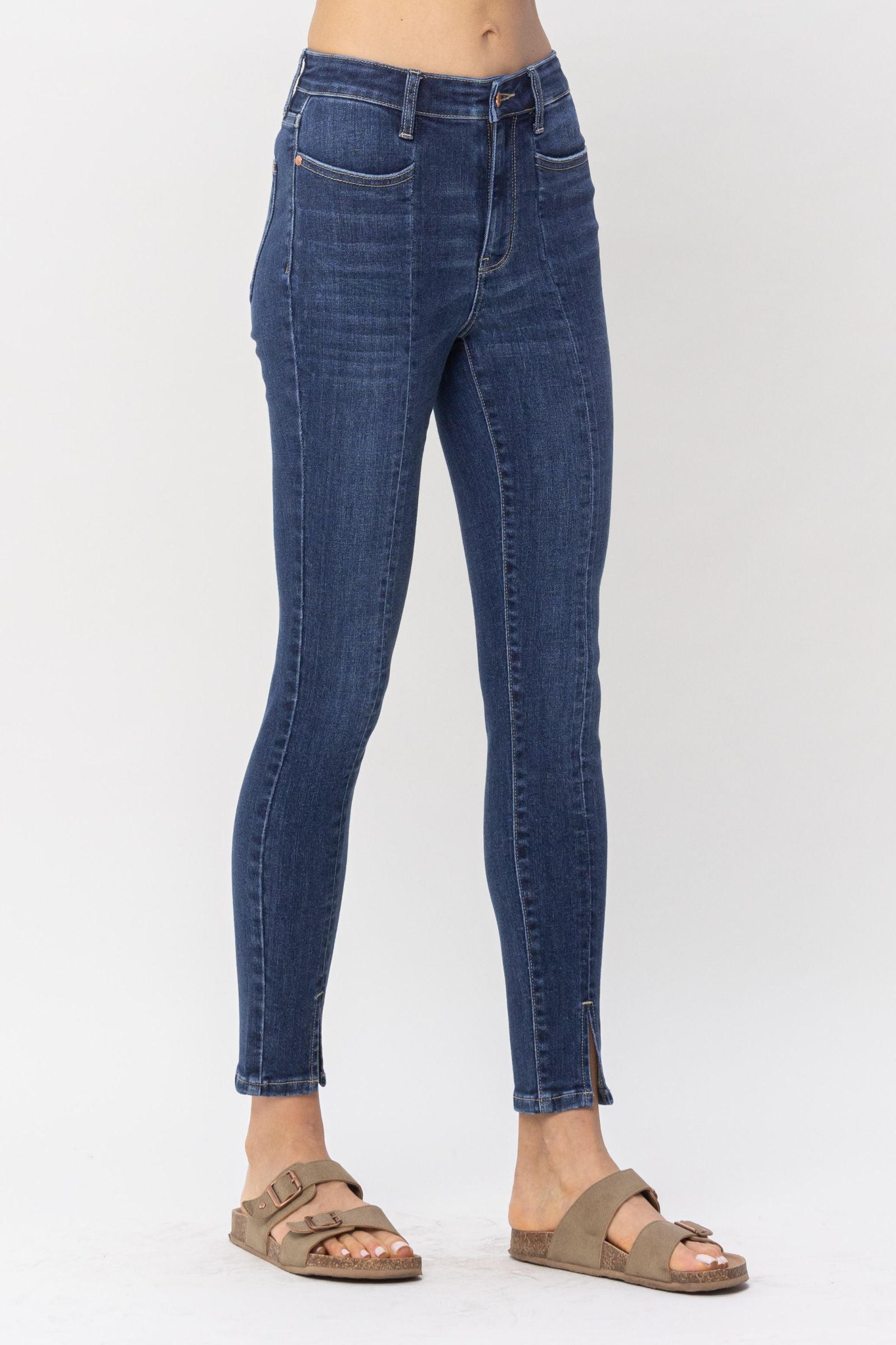 DARKWASH HIGH WAIST FRONT SEAM & SLIT SKINNY JUDY BLUE DENIM-PLUS
