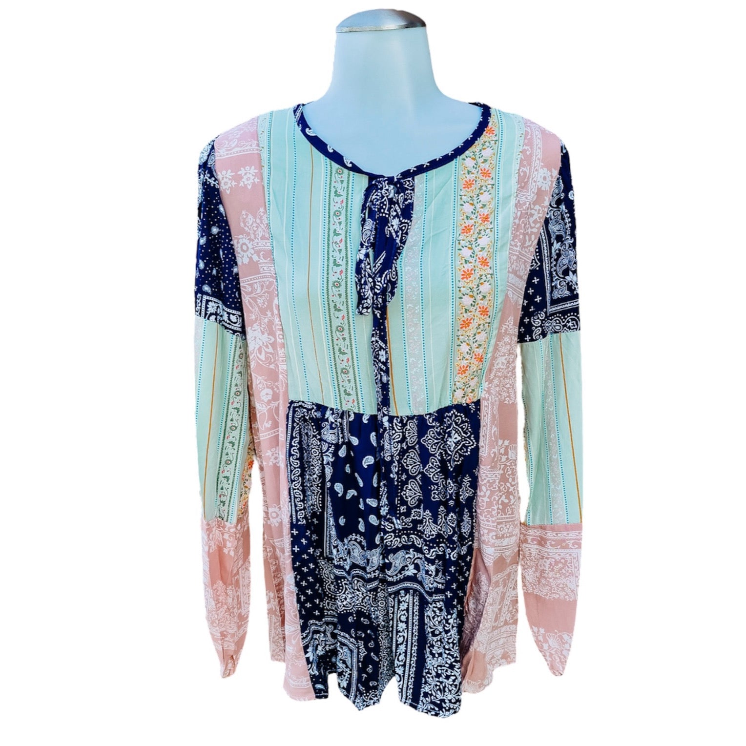 Navy Misty Rose Paisley Patchwork Top