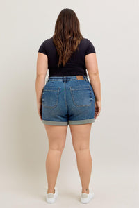 DARK WASH HIGH WAIST CUFFED JOGGER SHORTS BY JUDY BLUE DENIM-PLUS