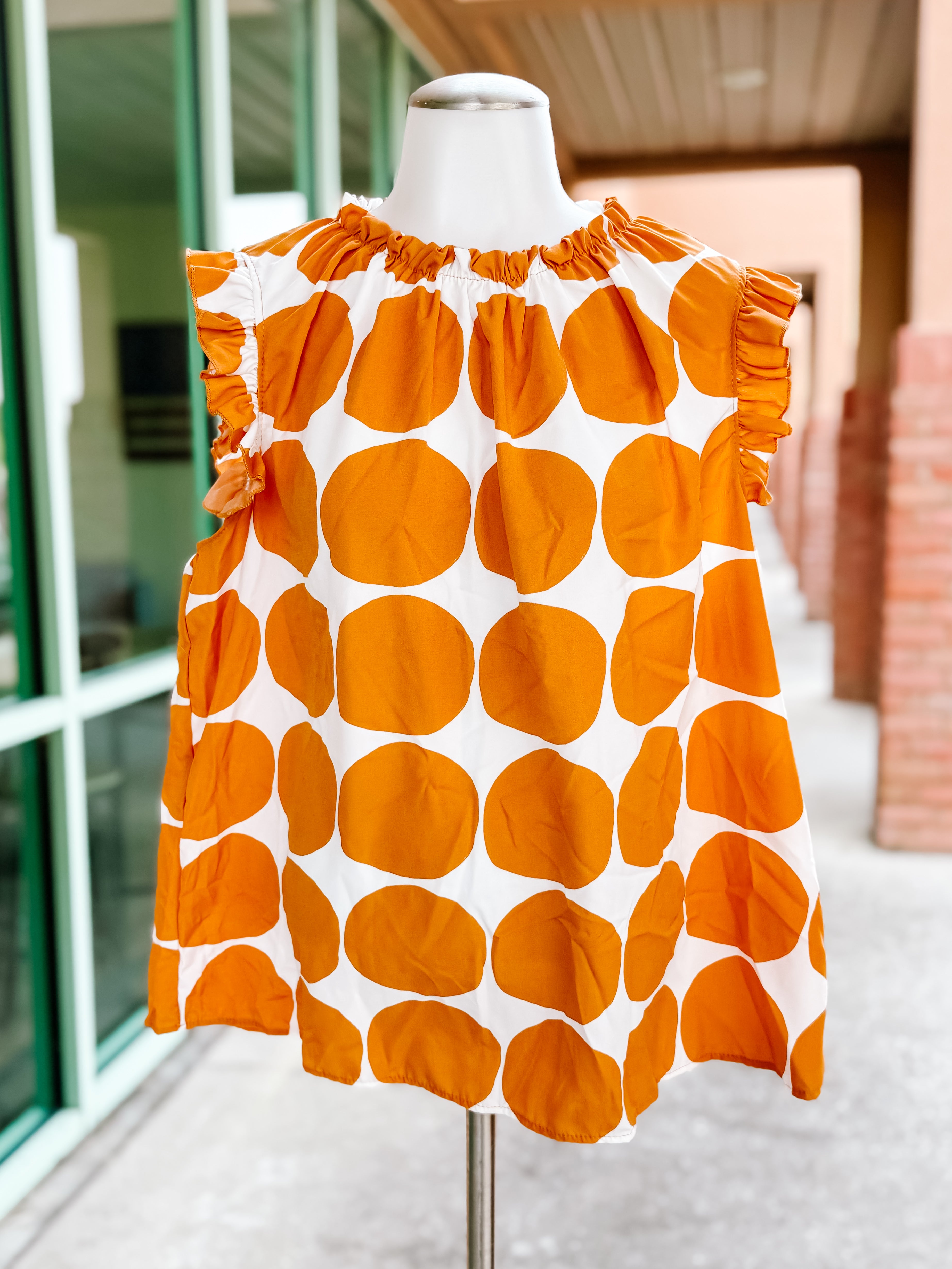 Orange Ivory Big Polka Dot Ruffle Blouse- PLUS- SALE