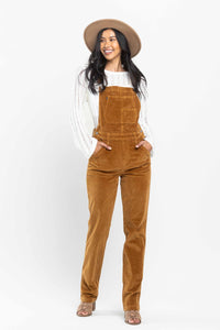 High Waist Camel Over Dyed Corduroy Overalls Straight Fit Judy Blue