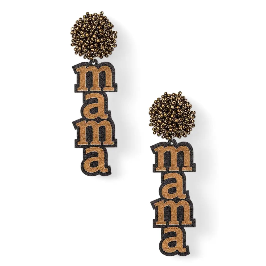 SEEDBEAD CLUSTER MAMA WOOD TWO TONE DANGLE EARRINGS