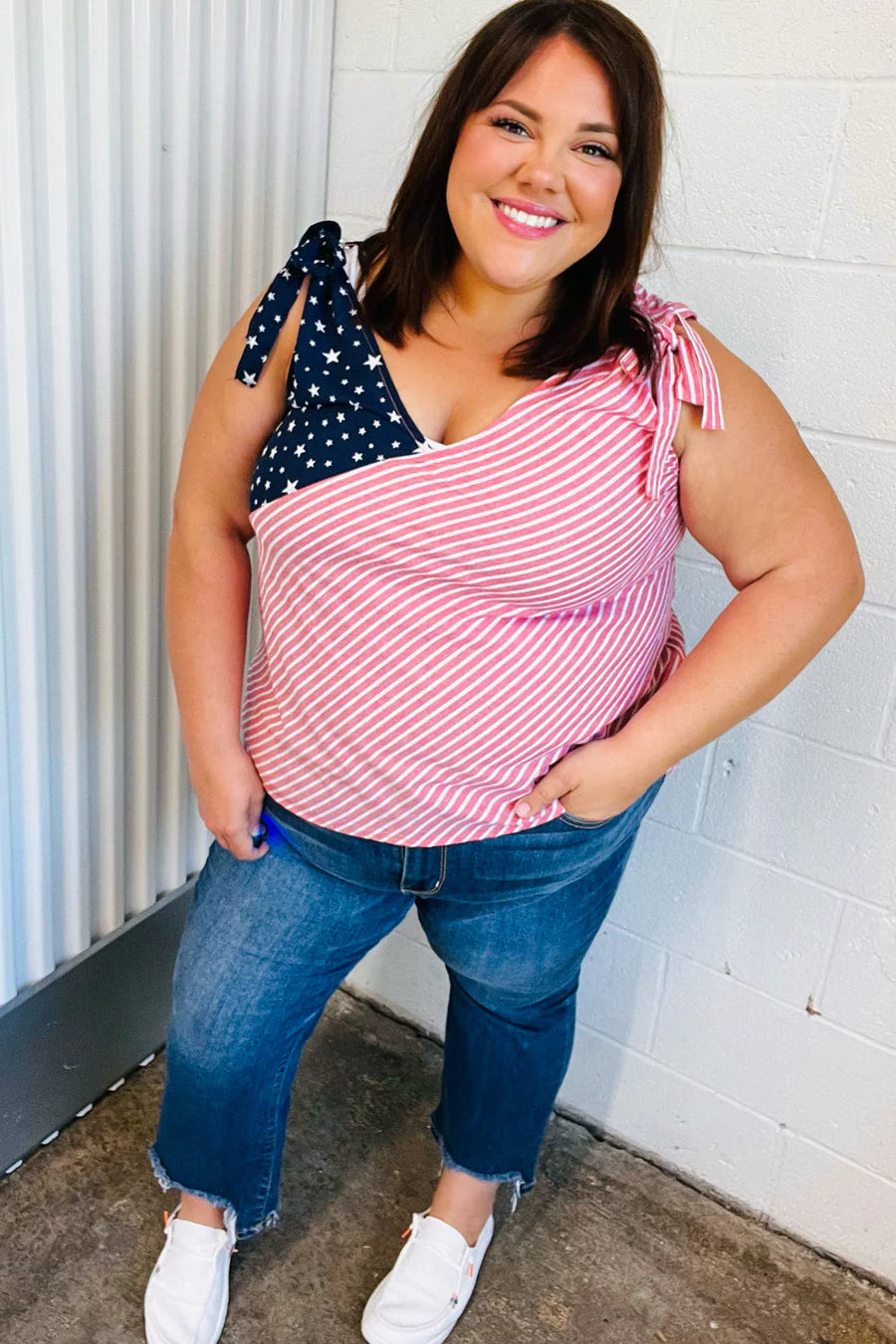 STARS STRIPES COLORBLOCK RIBBON TANK- PLUS- SALE