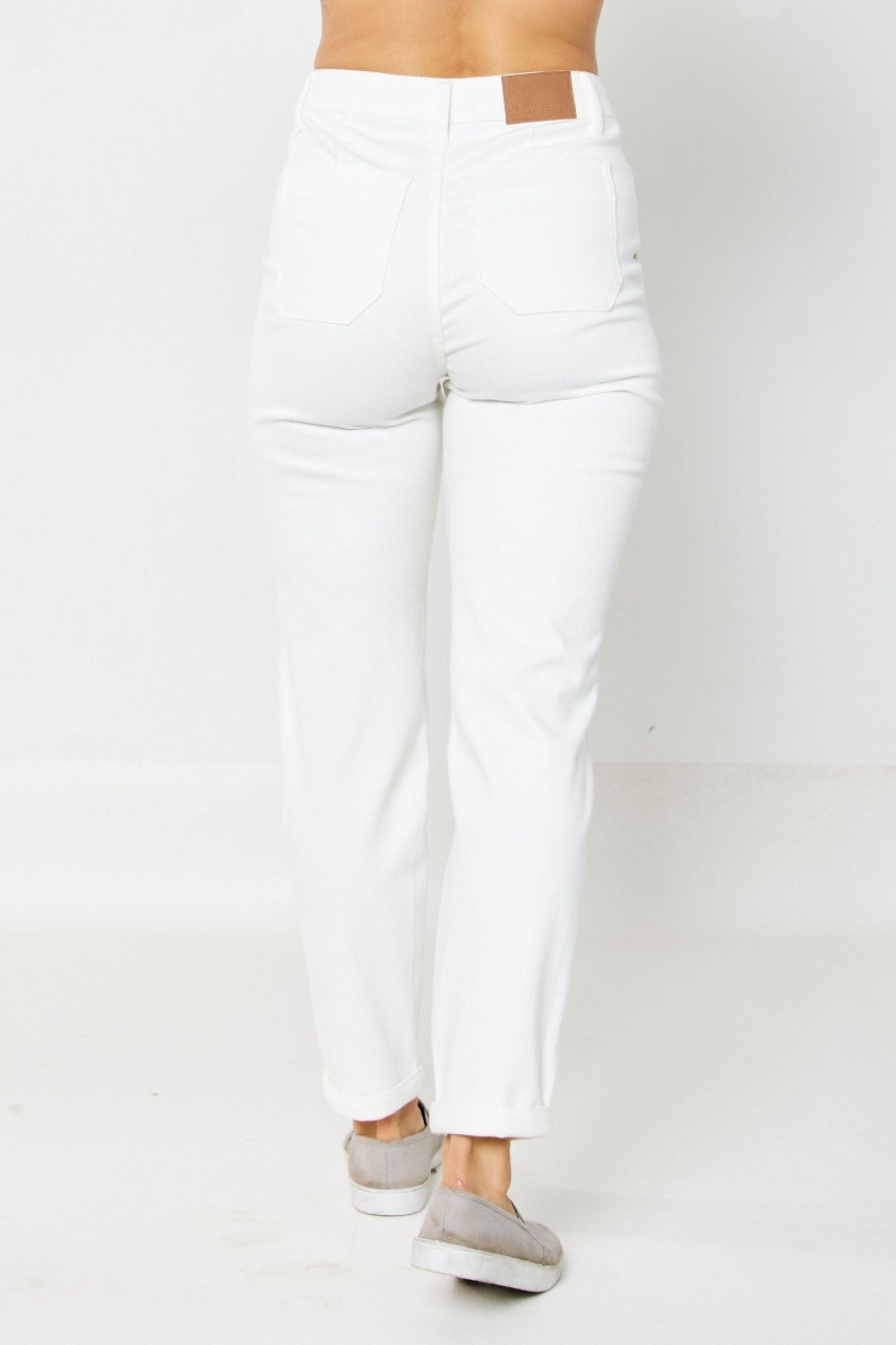 JUDY BLUE WHITE HIGH WAIST CUFFED JOGGERS DENIM