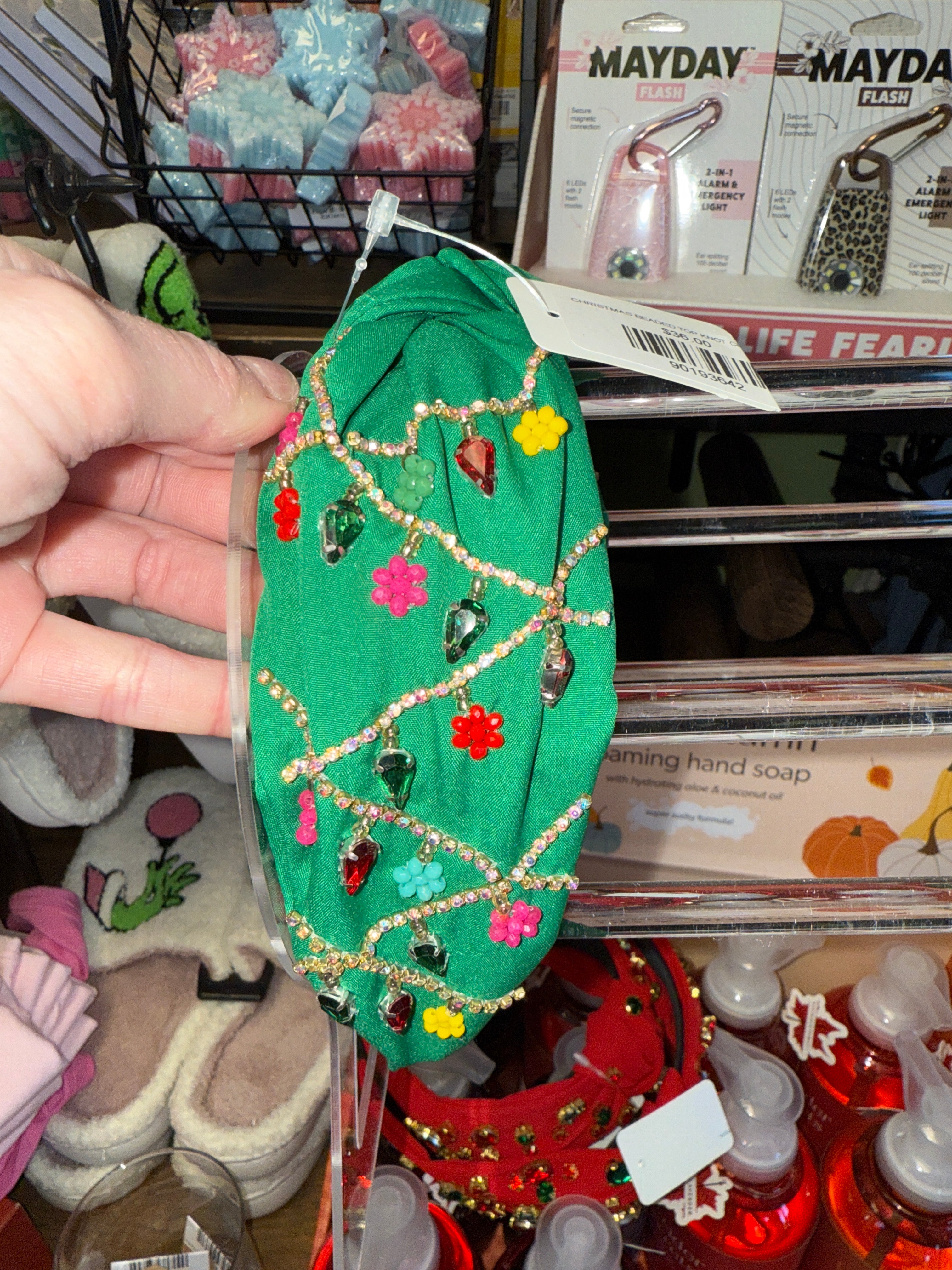 CHRISTMAS BEADED TOP KNOT CHRISTMAS LIGHTS MULTI HEADBAND