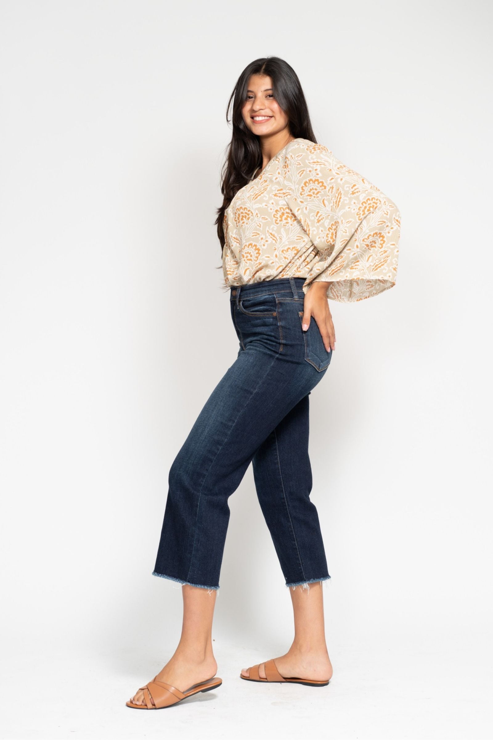 JUDY BLUE DARKWASH HIGH WAIST CROPPED WIDE LEG DENIM