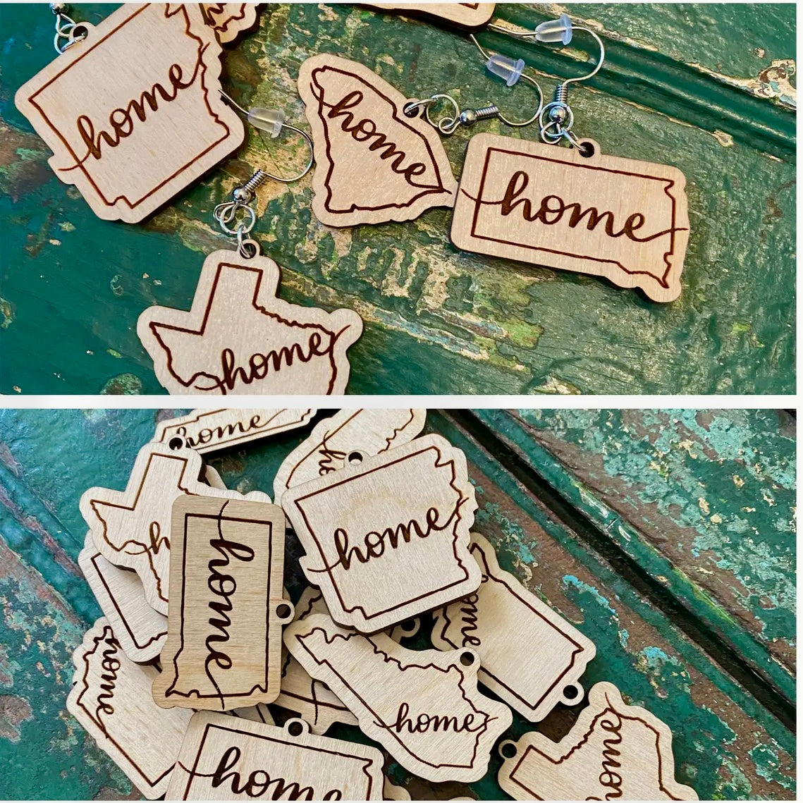 "HOME" FLORIDA SHAPE WOODEN HANDMADE EARRINGS