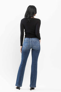 DARKWASH MID RISE HAND SAND DESTROYED BOOTCUT JUDY BLUE DENIM-PLUS