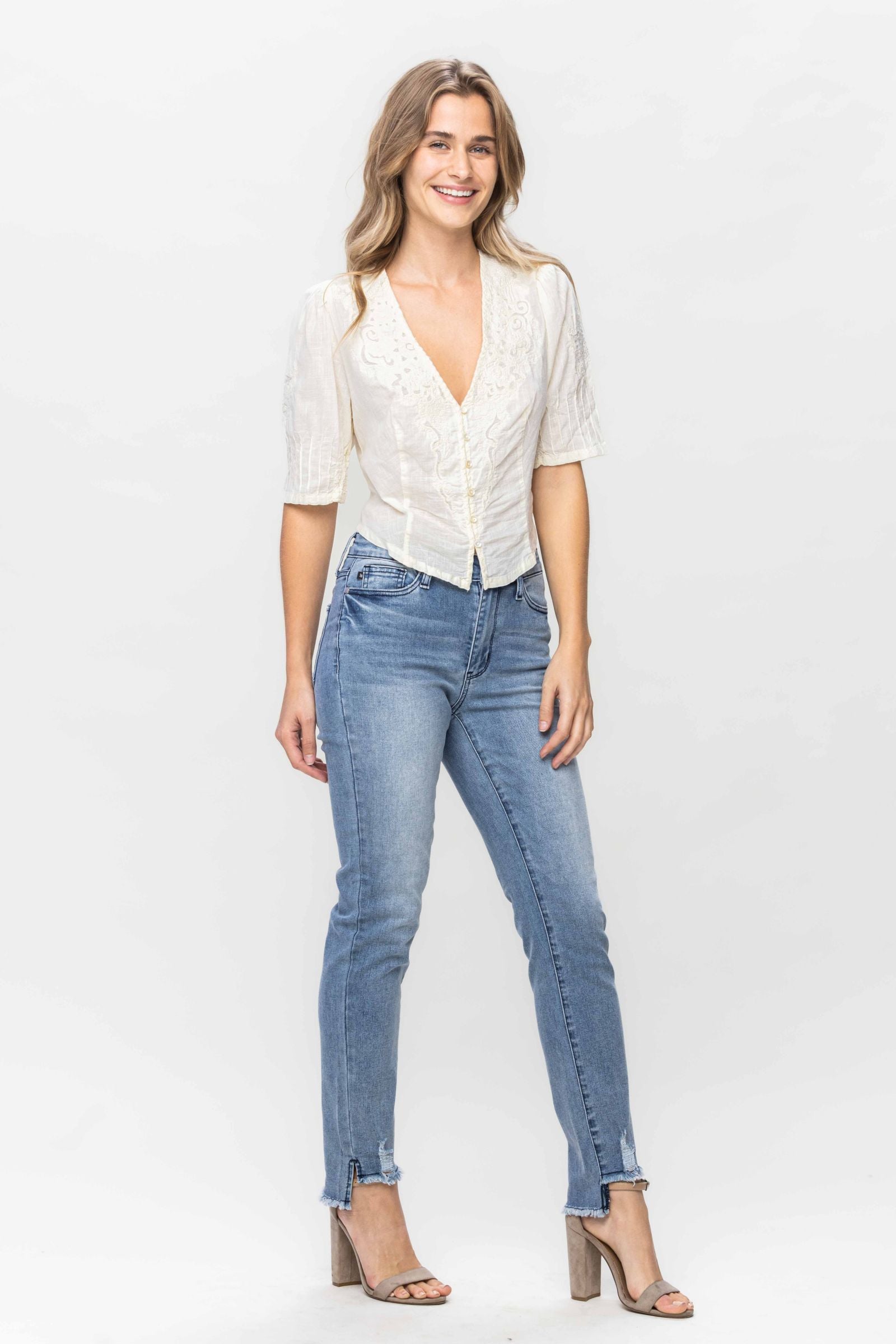 MEDIUM WASH MID RISE COOL DENIM SUSTAINABLE RELAXED JUDY BLUE DENIM-PLUS