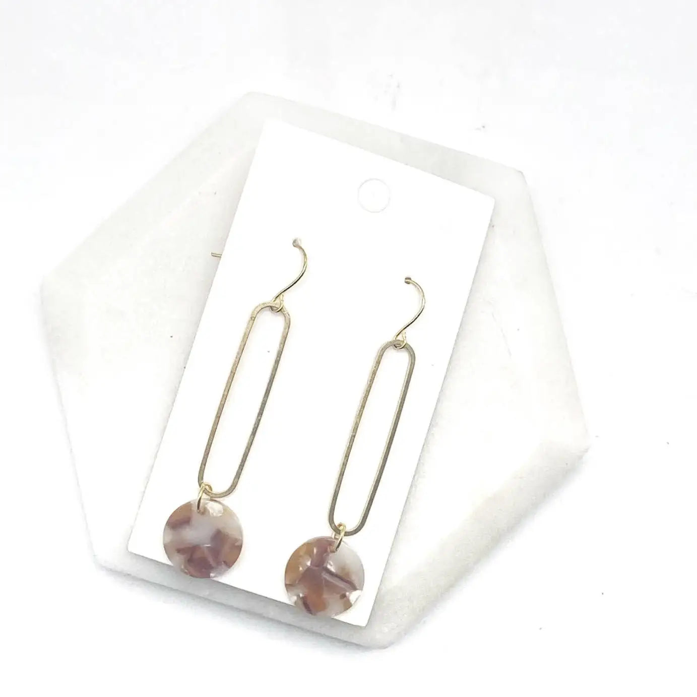 GOLD OBLONGATED CAMEL DISC MINIMALIST HANDMADE BBB EARRINGS