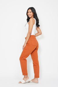 AUBURN ORANGE HIGH WAIST GARMENT DYED JOGGERS DOUBLE CUFFED JUDY BLUE DENIM