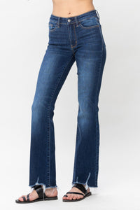 MID RISE DARK WASH NON DISTRESSED HEM BOOTCUT JUDY BLUE DENIM-PLUS