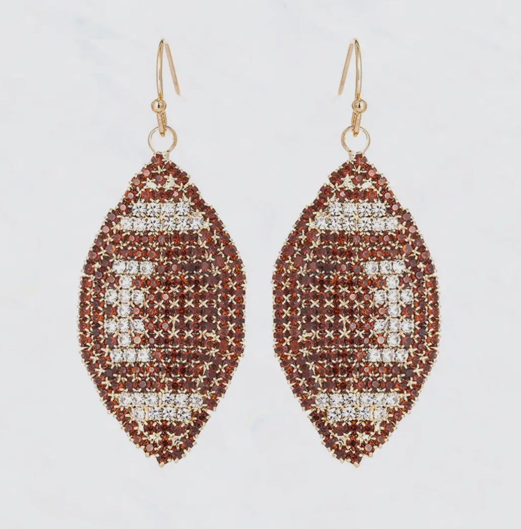 RHINESTONE FOOTBALL DANGLE EARRINGS