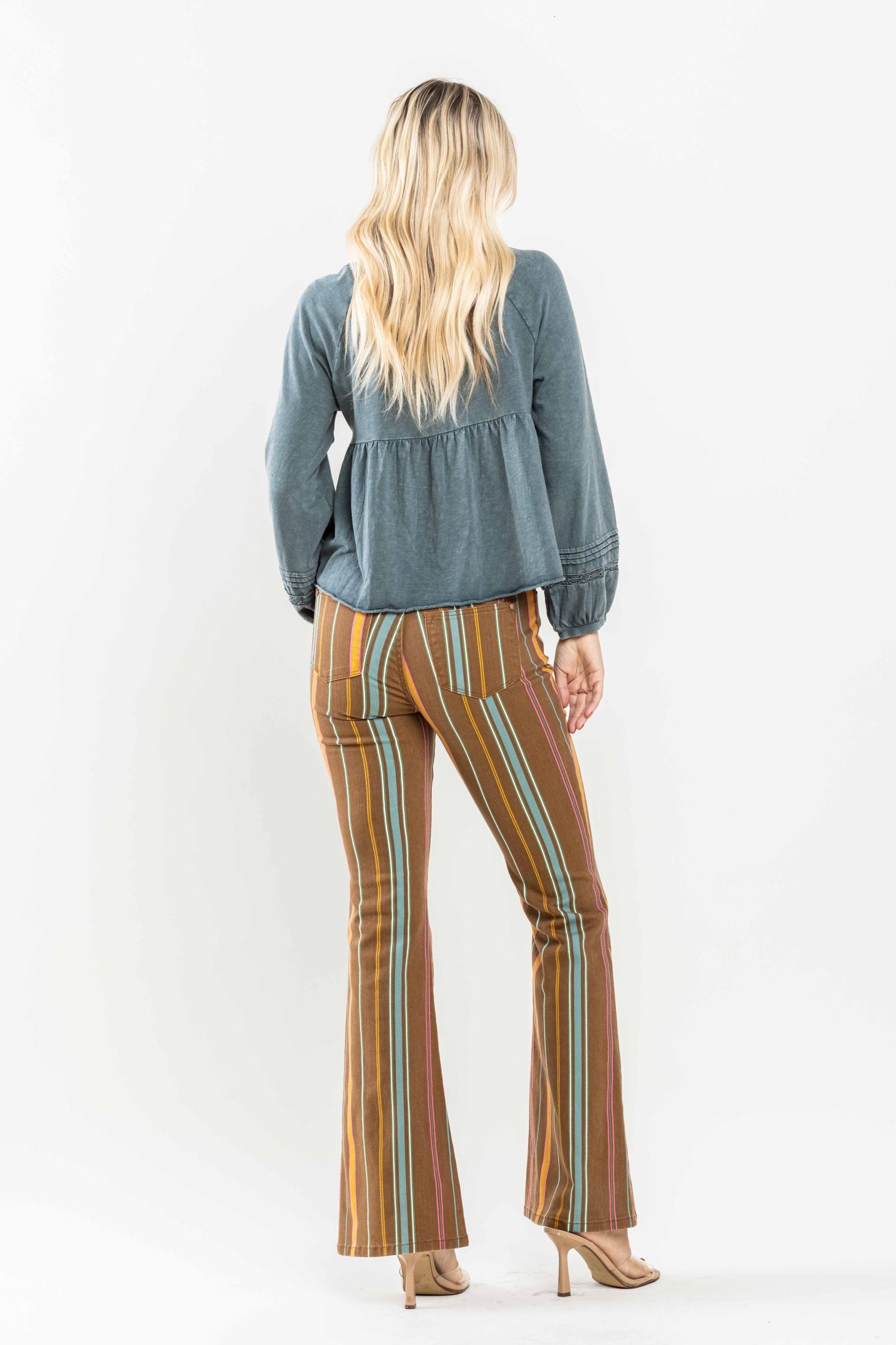 Mid Rise Stretch Striped Flare Judy Blue Denim