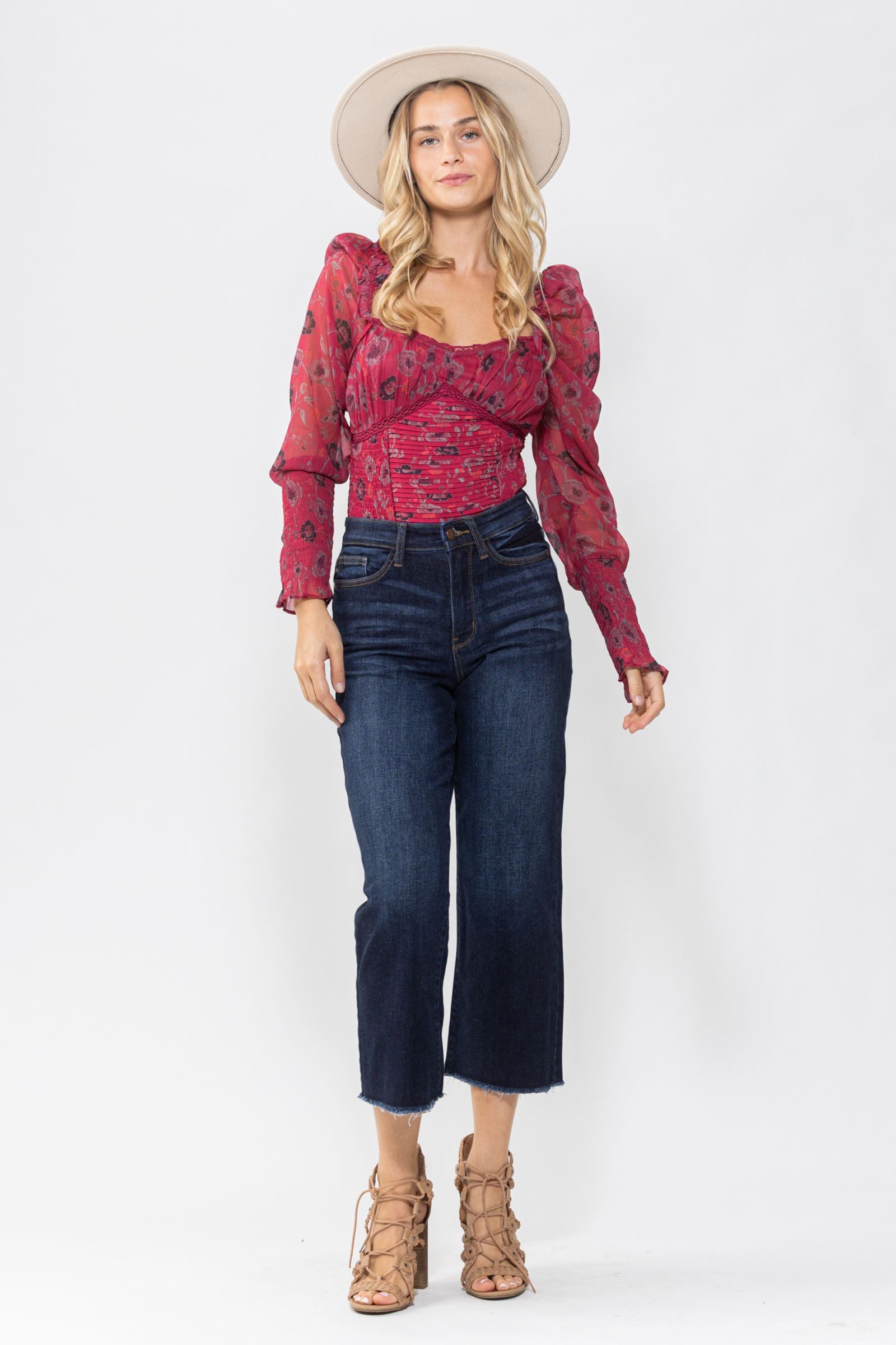 JUDY BLUE DARKWASH HIGH WAIST CROPPED WIDE LEG DENIM