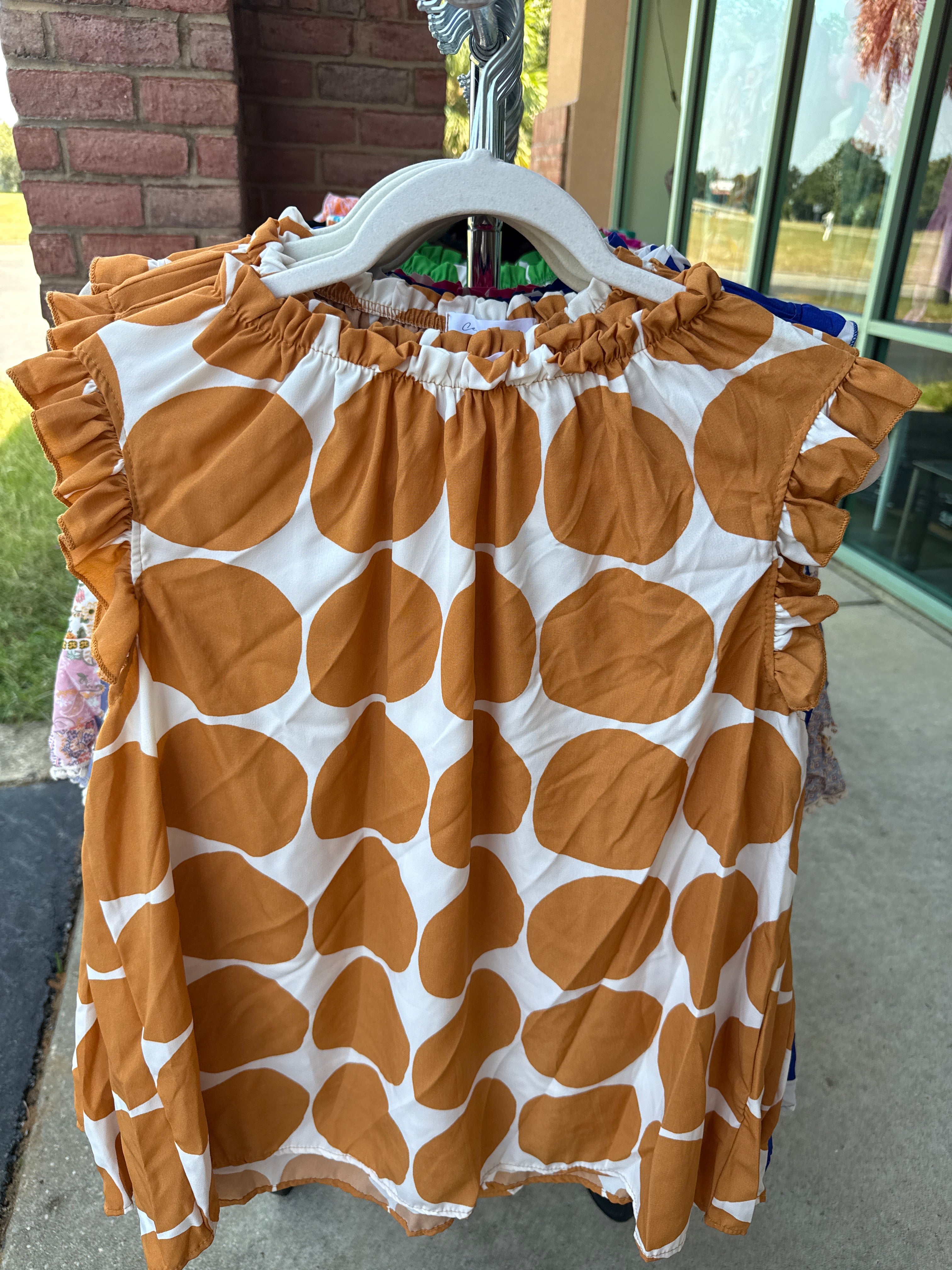 Orange Ivory Big Polka Dot Ruffle Blouse- PLUS- SALE