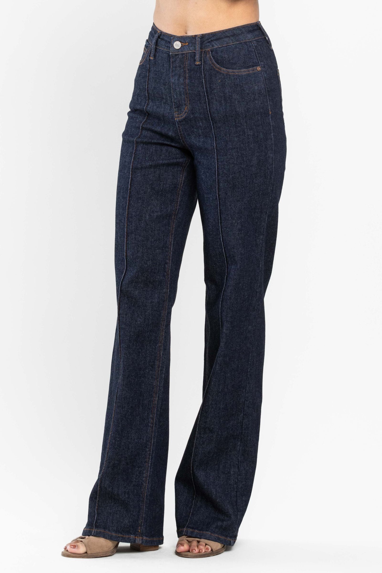 Judy Blue Darkwash High Waist Front Seam Dart Detail Wide Leg Denim- SIZE: 0 left.