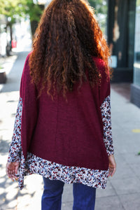 BURGUNDY PRINT DESIGN DOLMAN SWEATER TOP