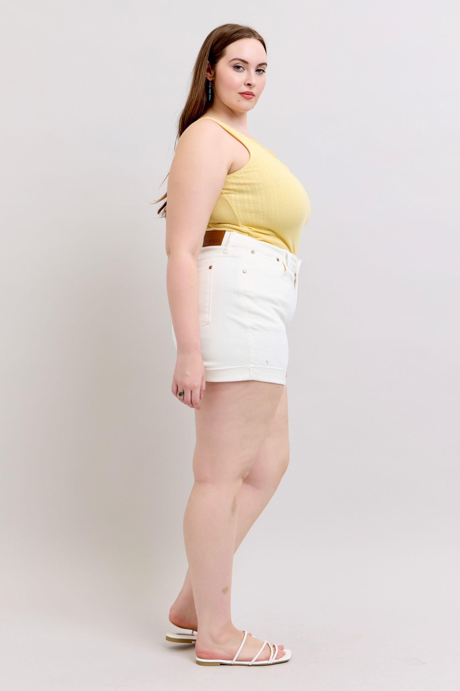 WHITE DOUBLE ROLL CUFFED JUDY BLUE SHORTS-PLUS