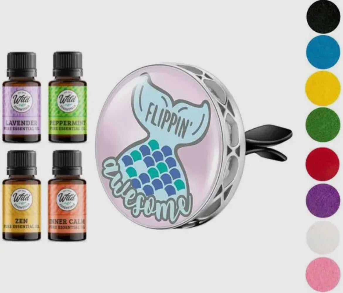 Aromatherapy Vent Clip Diffuser & Felt Pieces & 4 Essential Oils