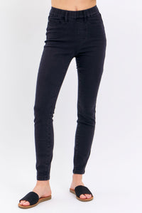 BLACK HIGH WAIST PULL ON SHIELD POCKETS SKINNY DENIM JUDY BLUE