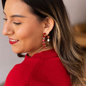 Red Gemstone Hoop Earrings