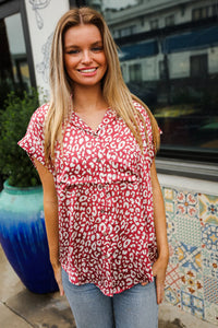 MAUVE ANIMAL DOTTED WOVEN POCKET BLOUSE