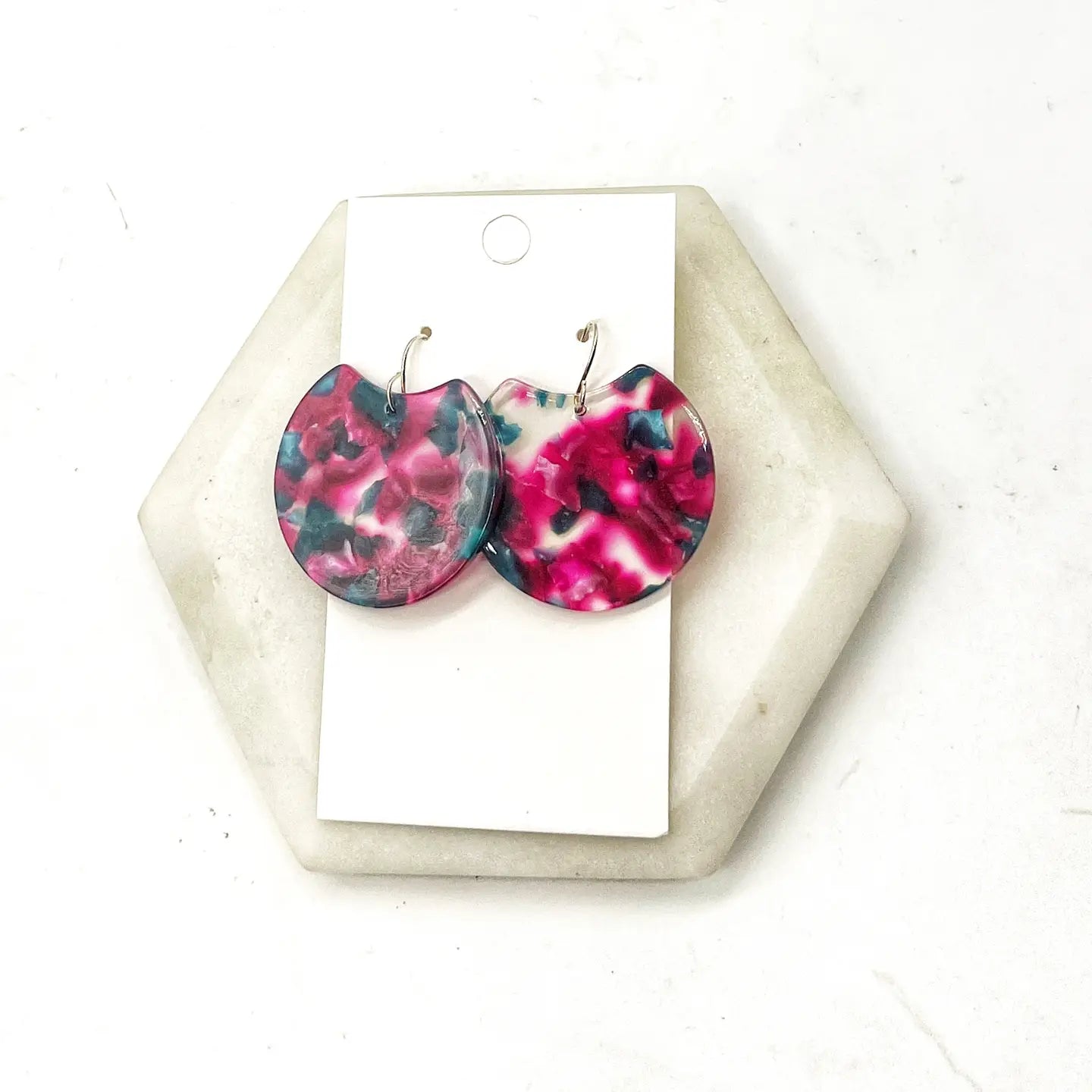 CRANBERRY GREEN ACRYLIC CRESCENT HANDMADE BBB EARRINGS