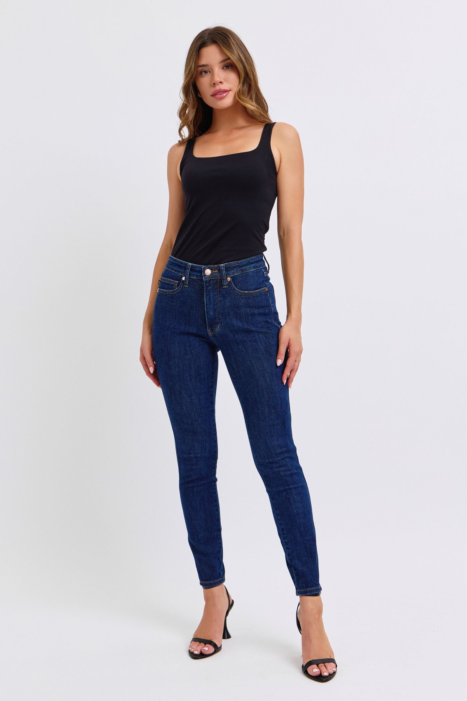 MID RISE TUMMY CONTROL CLASSIC SKINNY DARK WASH JUDY BLUE DENIM