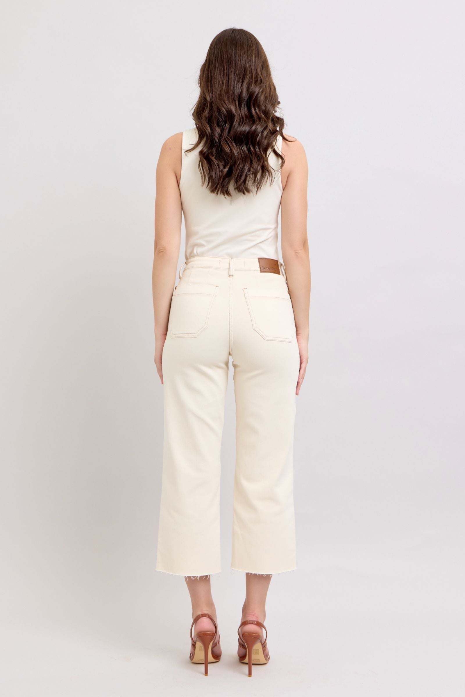 ECRU CROP WIDE LEG GARMENT DYED HIGH WAIST OFF WHITE/IVORY JUDY BLUE DENIM-PLUS