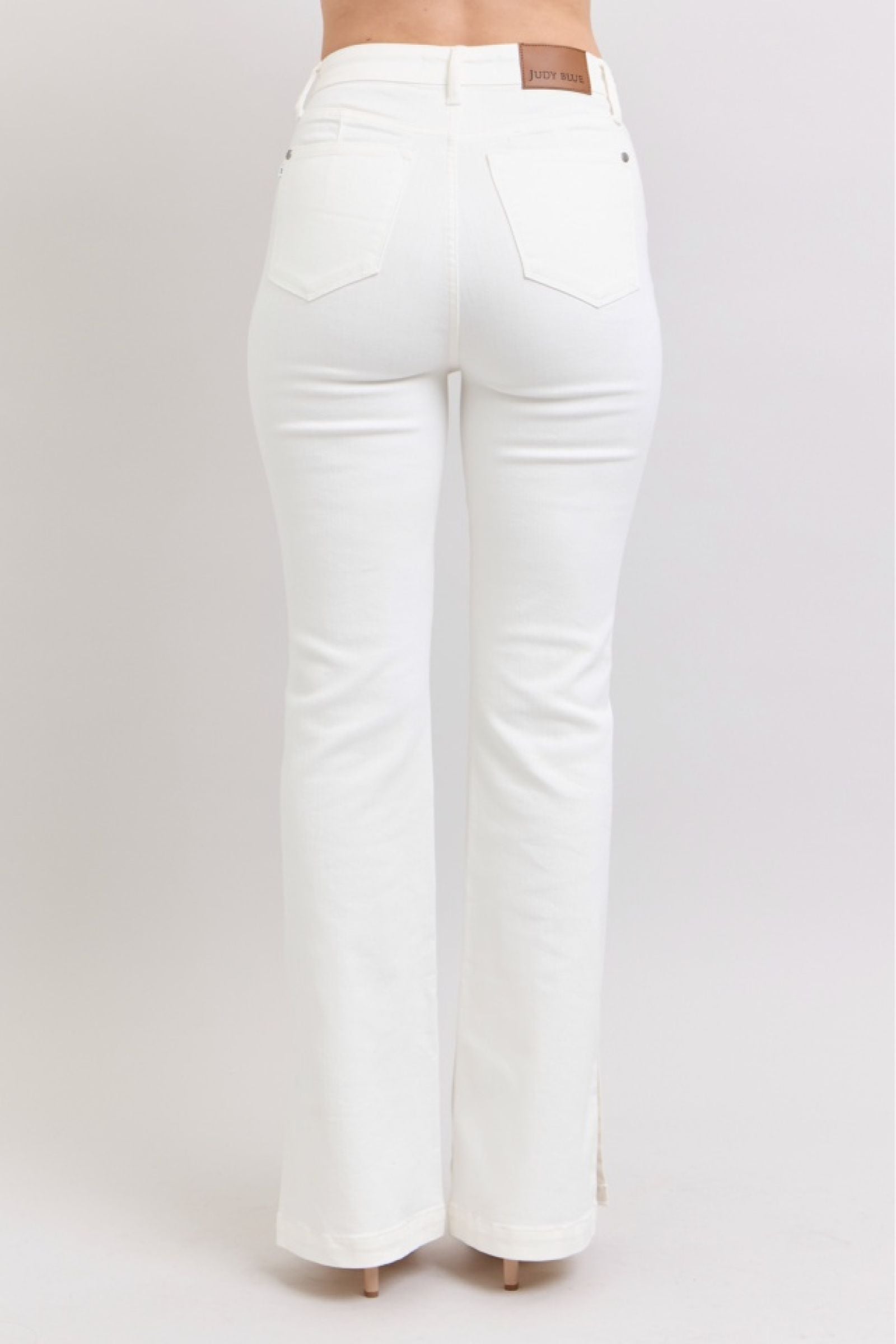 WHITE HIGH WAIST SIDE SLIT SLIM BOOT CUT JUDY BLUE DENIM-PLUS