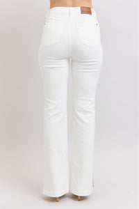 WHITE HIGH WAIST SIDE SLIT SLIM BOOT CUT JUDY BLUE DENIM-PLUS