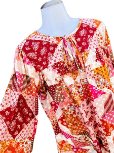 Wine Mauve Patchwork Ethnic Floral Top