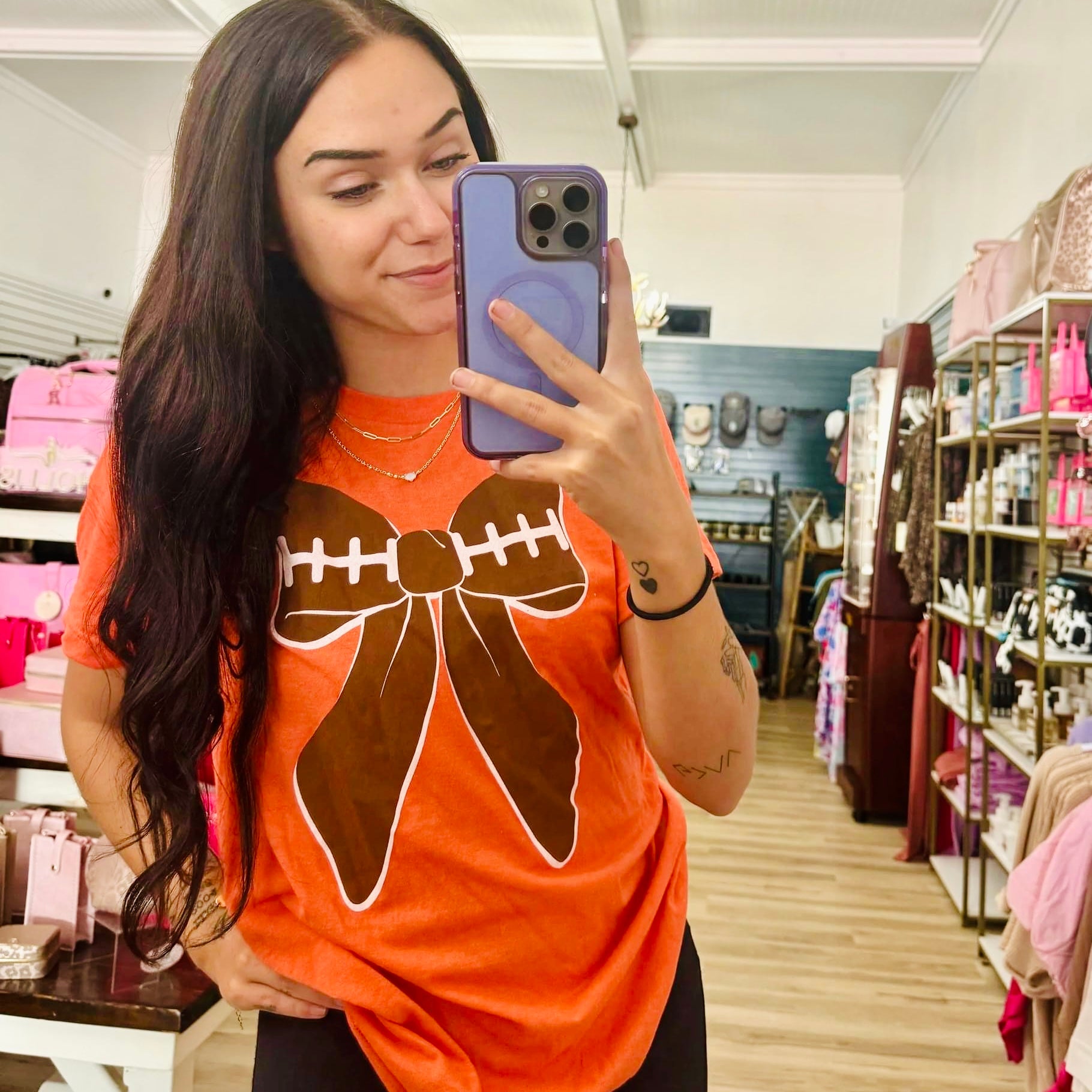 ORANGE FOOTBALL BOW TSHIRT