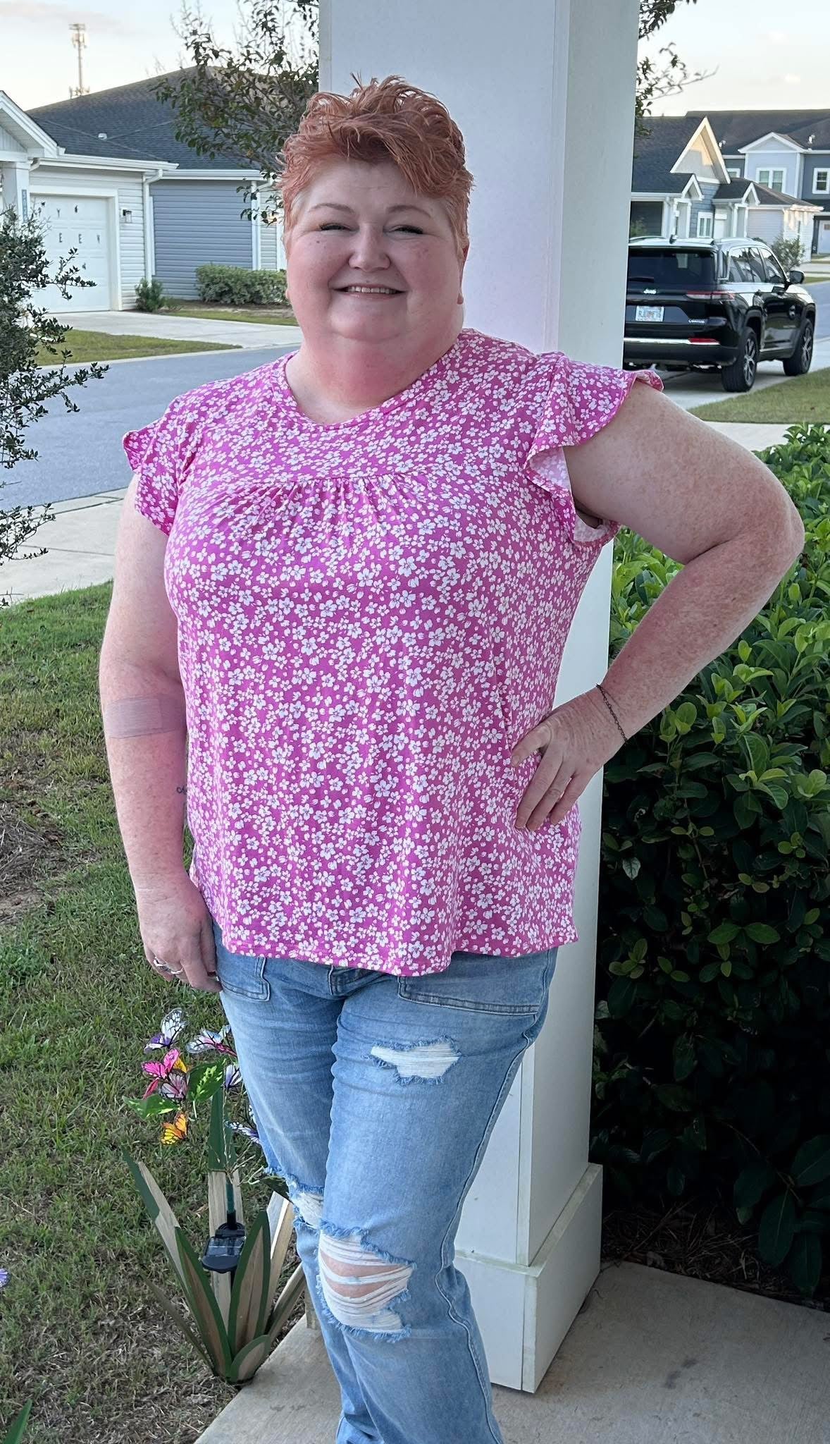Fuchsia Floral Ruffle Short Sleeve Top- SALE