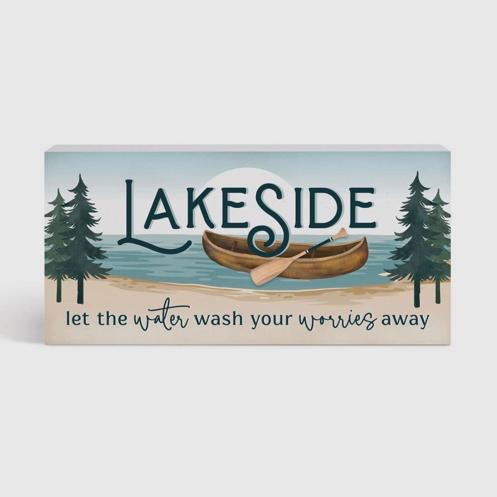 Lakeside Let The Water Wash Your Worries Wood Block Decor