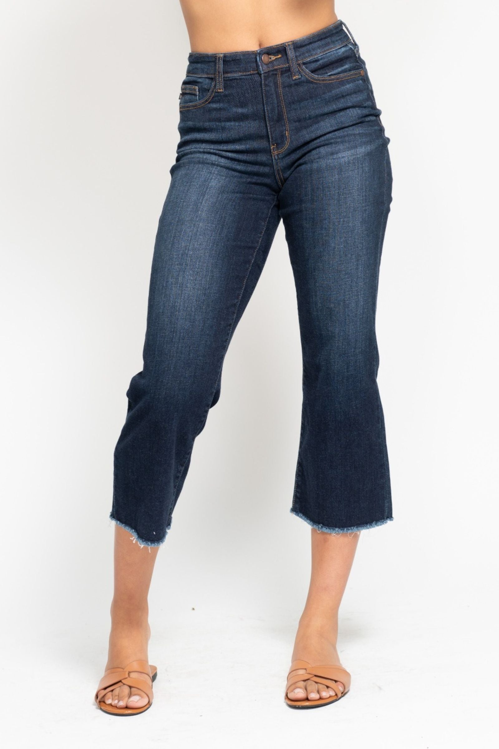 JUDY BLUE DARKWASH HIGH WAIST CROPPED WIDE LEG DENIM