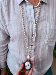 Silver Pearl Initial Necklace- E, H & T LEFT- SALE