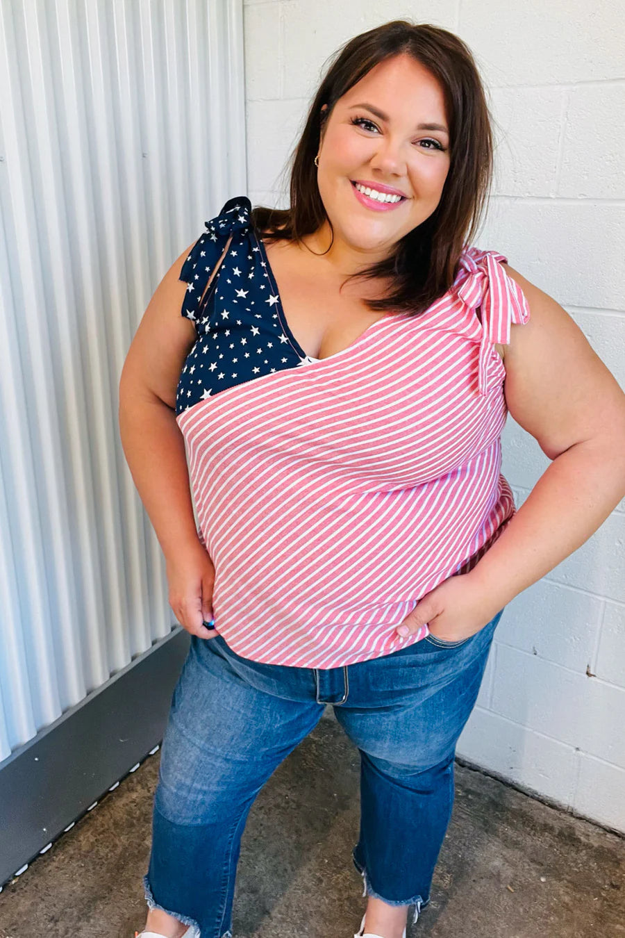 STARS STRIPES COLORBLOCK RIBBON TANK- PLUS- SALE