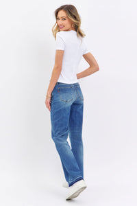 MID RISE DARKWASH DAD JEAN WITH RELEASE HEM JUDY BLUE DENIM