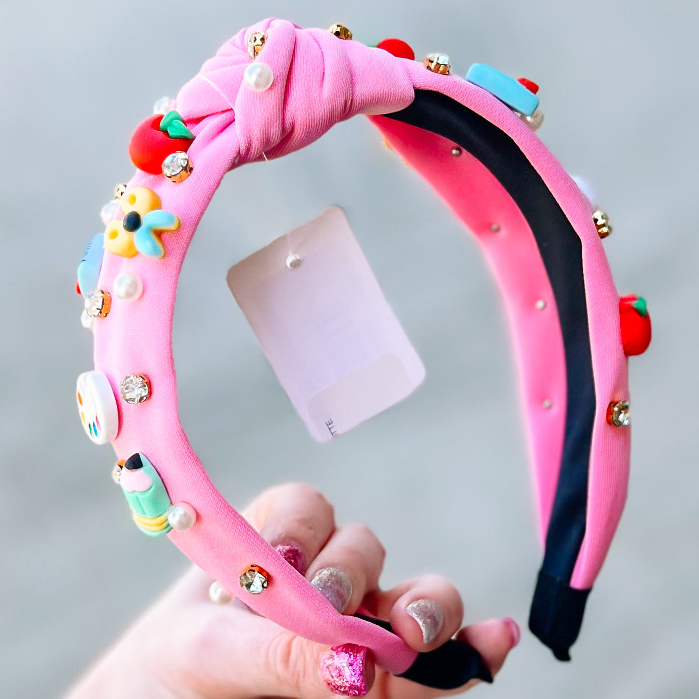 PINK TEACHER EMBELLISHED KNOTTED HEADBAND