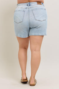 HIGH WAIST RIGID MAGIC LIGHT WASH DENIM SHORTS BY JUDY BLUE-PLUS